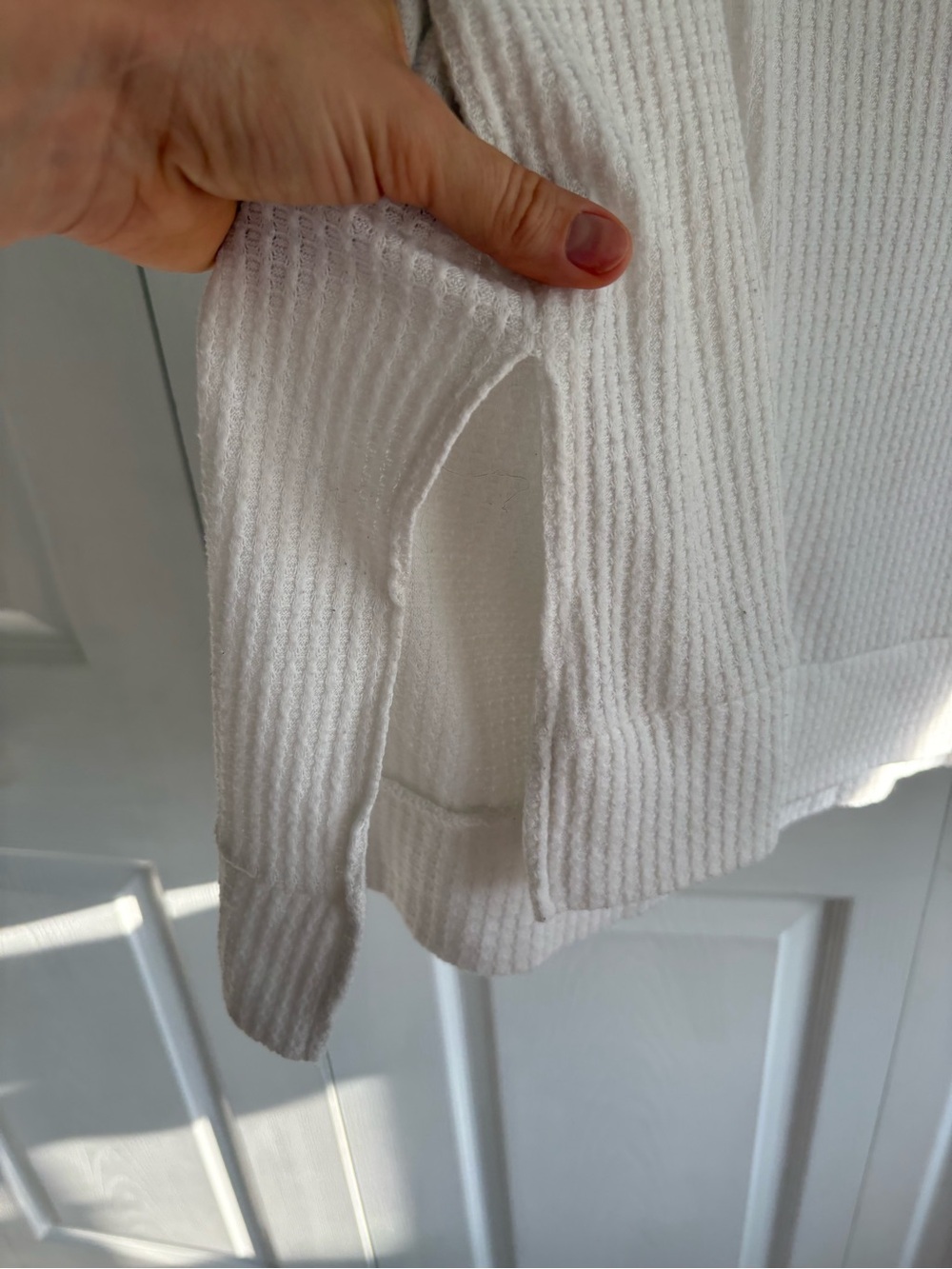 Zenana Outfitters White Thermal Waffle Crewneck Long Sleeve Top L Slouchy Relax - Picture 3 of 9